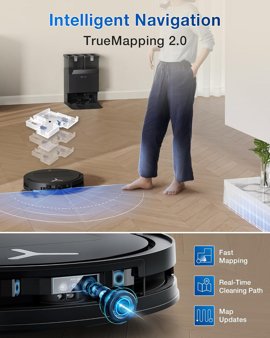 ECOVACS DEEBOT T50 PRO Omni Robot Vacuum and Mop, 8.1cm Ultra-Thin, 15000Pa Suction, ZeroTangle &TruEdge 2.0, AIVI 3.0 Obstacle Avoidance, Auto Mop Wash/Dry/Refill, Self-Emptying, Pet Hair Friendly