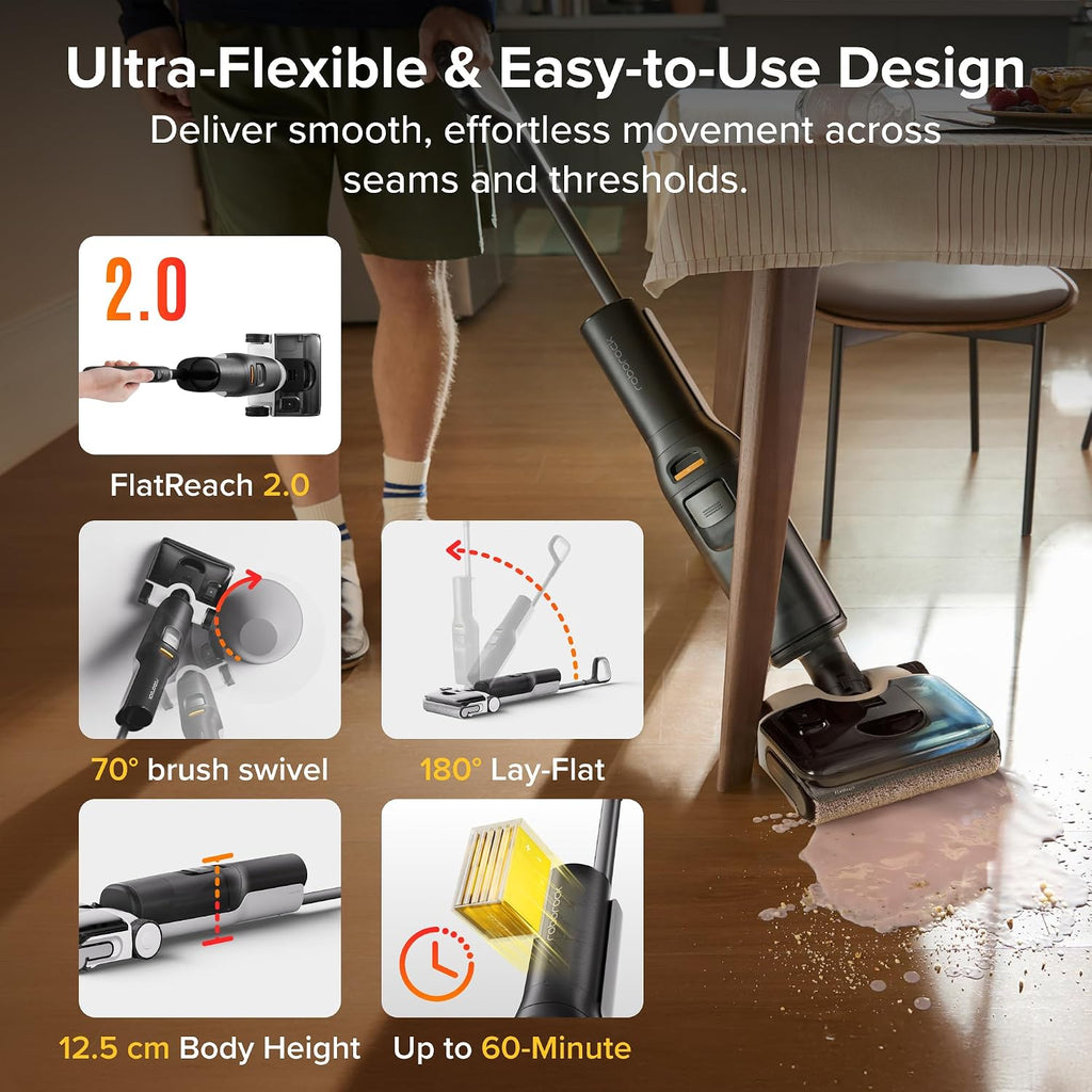 roborock F25 LT GEN2 Wet Dry Vacuum Cleaner, Cordless Vacuum Mop All in One for Hard Floor, 20000Pa Floor Cleaner with Zero Tangle, Edge-to-Edge Cleaning, Ideal for Homes with Pets, 90℃ Self-Cleaning