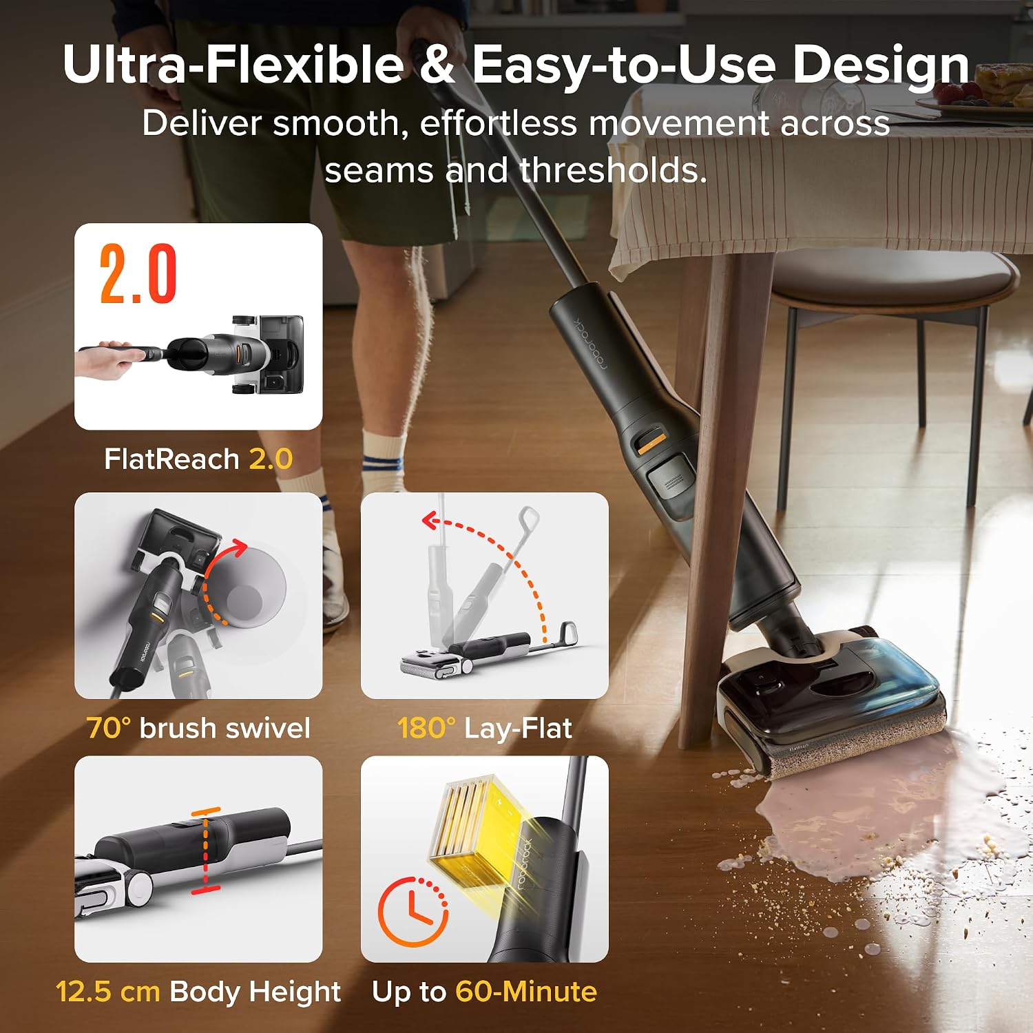 roborock F25 LT GEN2 Wet Dry Vacuum Cleaner, Cordless Vacuum Mop All in One for Hard Floor, 20000Pa Floor Cleaner with Zero Tangle, Edge-to-Edge Cleaning, Ideal for Homes with Pets, 90℃ Self-Cleaning